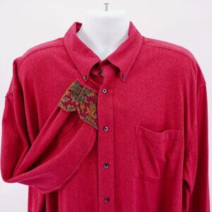 Tommy Hilfiger‎ Red Herringbone Thick Cotton Flip Cuff Paisley Button Down 2XL